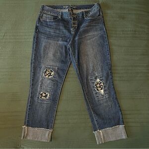 Ariya Jeans Tuvala Curvy Capris - Size 15/16 Y2K Big Stitch Boho Floral Patch